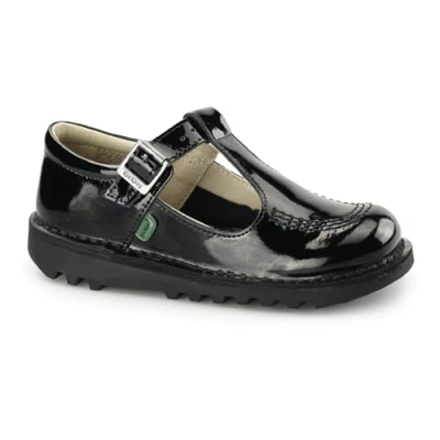 Image of Kickers Infant Girl&#039;s Kick T Bar Black School Shoes, Patent Black, 7 UK Child