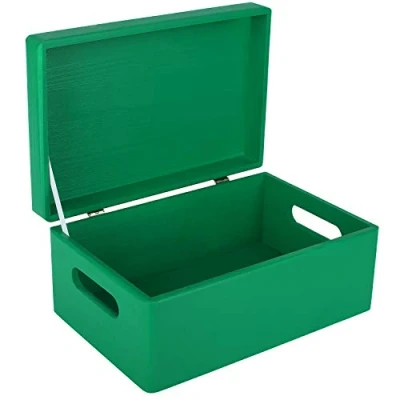 Image of Creative Deco Large Green Wooden Storage Box 30 x 20 14 cm (+/ 1 cm) with Hinged Lid &amp; Handles Gift for Christmas Xmas Kitchen Wood Keepsake Memory Craft Chest