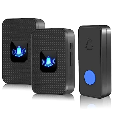 Image of Nestling Wireless Doorbell, IP55 Waterproof Cordless Door Bells Chime Kit 1000 Ft Range 55 Chimes 5 Volume, Battery Operated Push Button &amp; 2 Plug in Receivers with LED Flash Easy Install Black (N628)