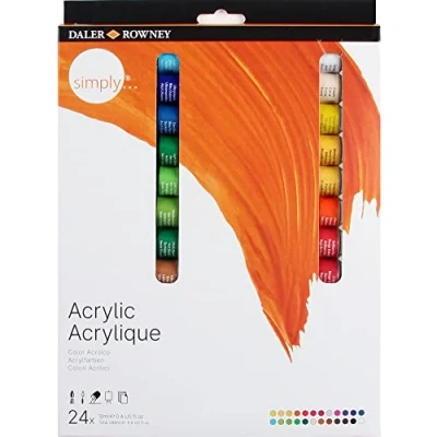 Image of Daler Rowney Simply Acrylic Paint Set, 24 Assorted Colours, Ideal for Entry Level Artists &amp; Hobbyists