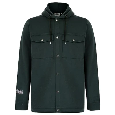 Image of Tokyo Laundry Phantom Hooded Brushback Fleece Overshirt Jacket in Dark Green L