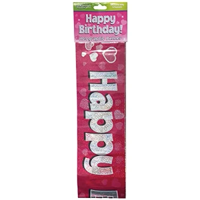 Image of OakTree 624320&quot; Happy Birthday Foil Holographic Banner, Pink, 9 ft