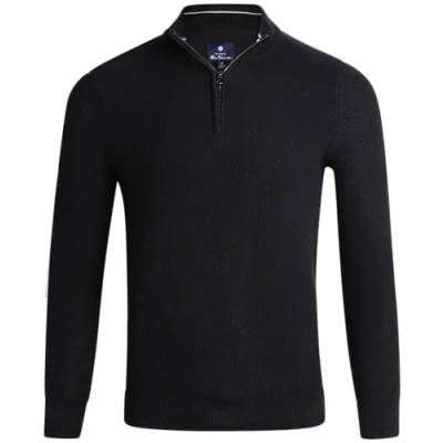 Image of Ben Sherman Men&#039;s Sweater Casual Cozy Pullover Quarter Zip for Men (S XL), Size Small, Black