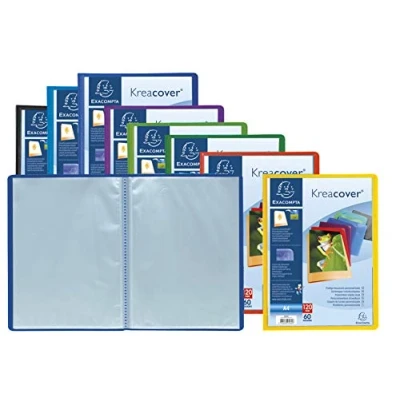 Image of Exacompta Ref 5660E Kreacover Collection Semi Rigid Opaque PP Display Book 240 x 320mm in Size, Suitable for A4 Documents, 60 Pockets Assorted Colours (Pack of 8)