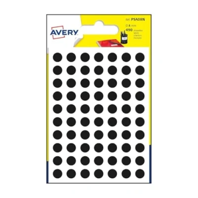 Image of Avery 490 Circle Stickers, 8mm Diameter, Black Small Round Dot Adhesive Labels