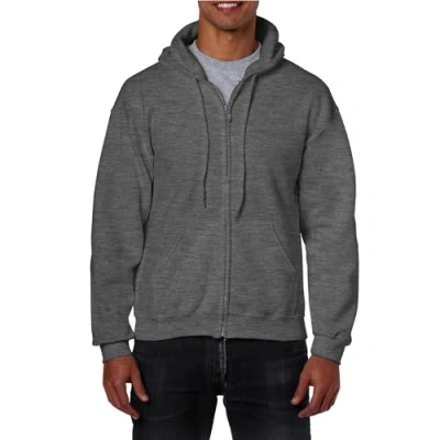Image of Gildan Heavy Blend Adult Full Zip Hooded Sweatshirt, Dark Heather, XL