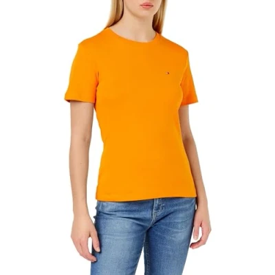 Image of Tommy Hilfiger Women New Slim Cody C Nk Ss S/S Knit Tops, Orange, XL