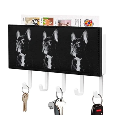 Image of Black French Bulldog Mail Organizer Wall Mounted Key Hooks Holder Rack Hanging For Hallway Bathroom Decorative