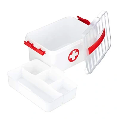 Image of Relaxdays First Aid Box, Shelves, Medical Case to Keep Medications Safe, Plastic, HWD: 21x30x14.5 cm, White