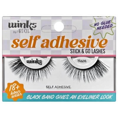 Image of Ardell Winks Self Adhesive False Eyelashes, Haze Stick &amp; Go Lashes, Full Volume Long Length, Comfortable Lightweight, Pre Glued for Easy Application, Up to 18 Hours of Wear, 1 Pair Strip Lashes