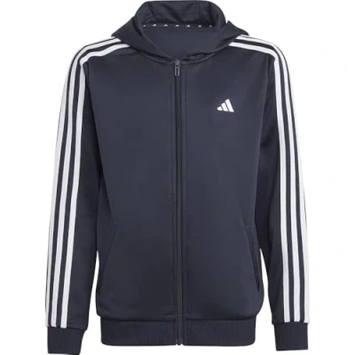 Image of adidas Boy&#039;s Train Essentials AEROREADY 3 Stripes Regular Fit Full Zip Hoodie, legend ink/white, 9 10 Years