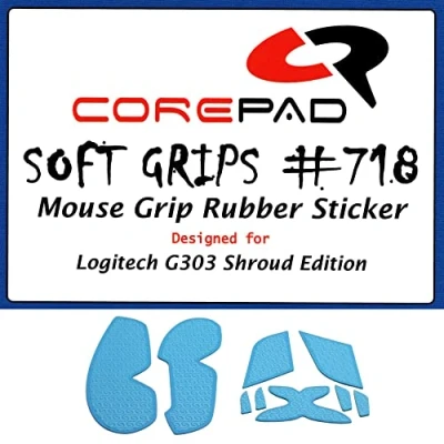 Image of Corepad Soft Grips Self Adhesive Pre Cut Non Slip Stickers for PC Gaming Mice (Blue, Logitech G303 Shroud Edition)
