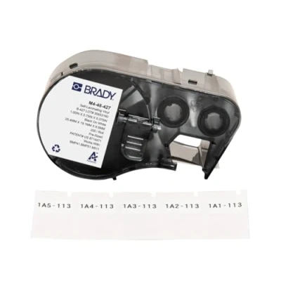 Image of Brady Self Laminating Vinyl Pre Sized Labels for Label Printer BMP41/BMP51/BMP53/M511 200 Adhesive Black on White, Transparent (19,05 mm (W) x 25,40 (H)) M4 48 427