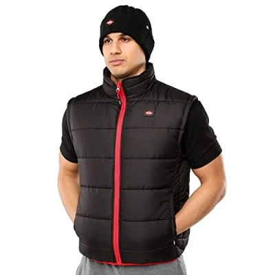 Image of Lee Cooper Workwear Mens Work Safety Lightweight Padded Vest Gilet Bodywarmer With Contrast Stitching, Black, 2X Large,