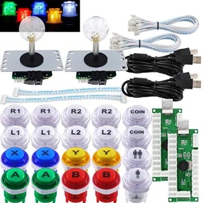 Image of SJ@JX Arcade 2 Player Game Controller Stick DIY Kit LED Buttons with Logo MX Microswitch 8 Way Joystick USB Encoder Cable for PC MAME Raspberry Pi Color Mix