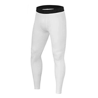 Image of PowerLayer Men&#039;s Running Workout Thermal Compression Base Layer Leggings Tights Bright White, M