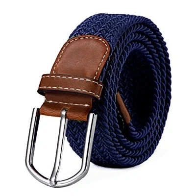 Image of DonDon Braided stretch belt elastic for women and men length 39 to 51 inch 100 cm 130 dark blue