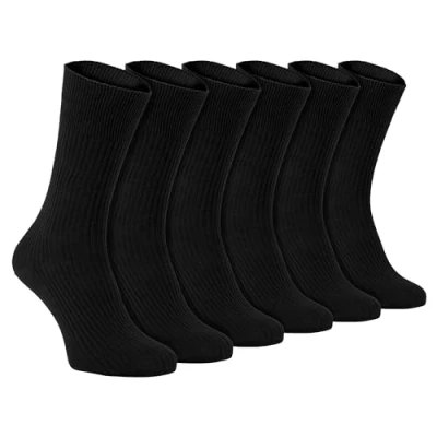 Image of 6 Pairs Mens Lightweight Breathable 100% Cotton Non Elastic Loose Wide Top Dress Socks (6 11 uk, TSFD03)