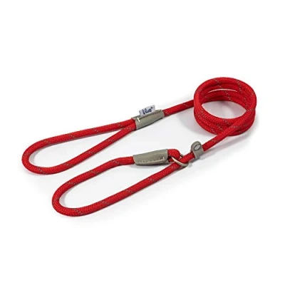Image of Ancol Viva Reflective Rope and Real Leather Slip Lead. 150x 0.8cm. RED