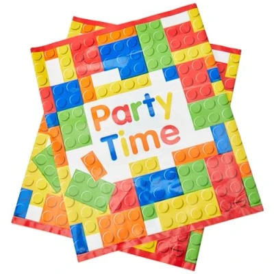 Image of Building Blocks Party Time Multicolor Loot Bags (22cm x 16cm) Pack of 8 Fun &amp; Vibrant Favor for Kids