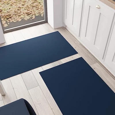 Image of PETTI Artigiani Italiani Kitchen Rug, Runner, Washable, Non Slip, Rug Solid Colour, 52 x 380 cm, Blue, 100% Made in Italy