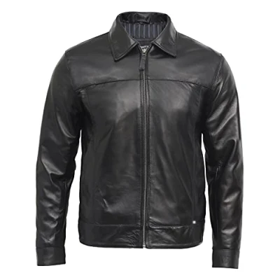 Image of BRANDSLOCK Mens Leather Biker Jacket Black Harrington New with Tags 100% Real Bomber