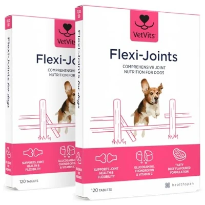 Image of Healthspan Flexi Joints For Dogs Supports your Dog&#039;s Joint Health Blend of Glucosamine and Chondroitin With Vitamins C &amp; E Delicious Beef Flavour (240 Tablets)