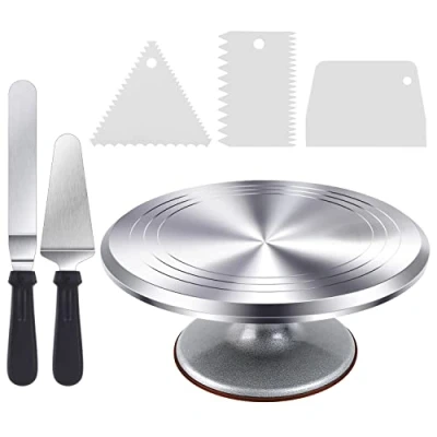 Image of Cake Turntable, Ohuhu 12 Inch Turntable Decorating, Aluminium Alloy Decorating with 2 Icing Spatula and 3 Comb Smoother, Great Gift for Baking Decoration
