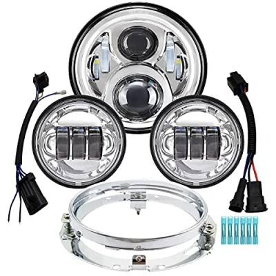 Image of AlyoNed 7 inch Motorcycle LED Headlight 4.5&quot; Fog Passing Lights DOT Kit Compatible with Harley Davidson Fat Boy Street Glide Heritage Softail Road King Switchback Electra Ultra Classic Chrome