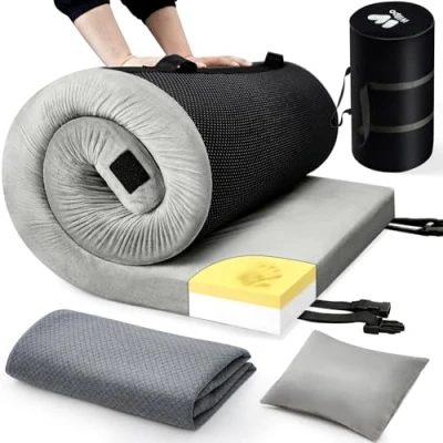 Image of Willpo Foam Camping Mattress 183 x 61 7 cm Outdoor Sleeping Mat for Car, Tent, Travel, Guest Mattress, Folding with Removable Waterproof Cover &amp; Bag, Grey