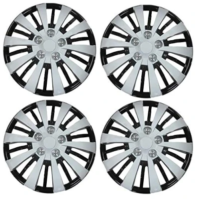 Image of UKB4C 4x Wheel Trims Hub Caps 14&quot; Covers in Silver and Black Alloy Look