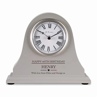 Image of De Walden 60th Birthday Boys Engraved Grey Mantel Clock Sixty Years Mens Gift