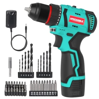 Image of HYCHIKA Cordless Drill 18V, Electric with 2000mAh Battery, 35N·m and 21+1 Torque Setting, 10mm Chuck, 2 Variable Speed, 22PCS Accessories Carrying Case