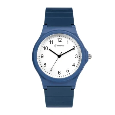Image of JewelryWe Simple Silicone Band Wristwatch: Round Analog Quartz Casual Watches for Men Women Students Teens