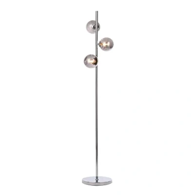 Image of LITECRAFT Laszlo Floor Lamp G9 3 Light with Smoke Glass Ball Shade Chrome