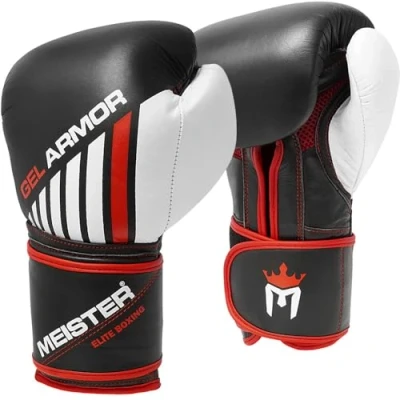 Image of Meister Gel Armor 16oz Training Boxing Gloves w/Full Grain Leather + Mesh Drawstring Bag