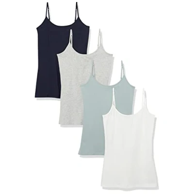 Image of Amazon Essentials Women&#039;s Slim Fit Camisole, Pack of 4, Grey/Navy/Turquoise Green/White, XL