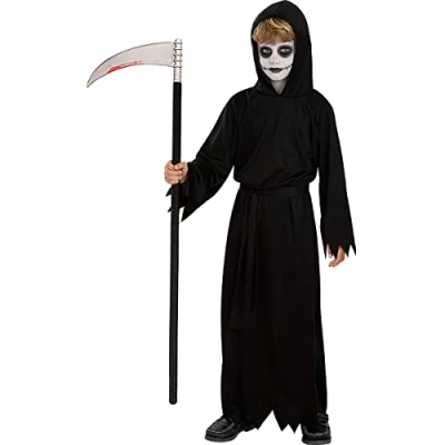 Image of Funidelia Grim Reaper Costume for boys and girls Horror, Reaper, Death, Halloween kids accessory fancy dress &amp; props Halloween, carnival parties Size 3 6 years Black