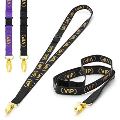 Image of CKB LTD Black VIP LANYARDS Breakaway Safety Lanyard Neck Strap Swivel Gold Colour Metal Clip for ID Card Holder Pull Quick Release Design Pack of 10