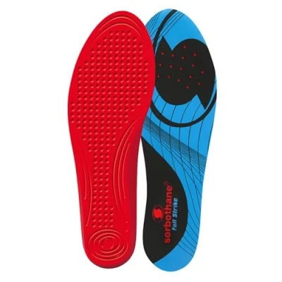 Image of Sorbothane Full Strike Insoles, 38 40 (UK 5 6.5), Shock Absorbing Shoe Soles for Football Boots, Running, or Walking, Impact Reducing Footbeds Plantar Fasciitis, Heel Support, and Arch Pain