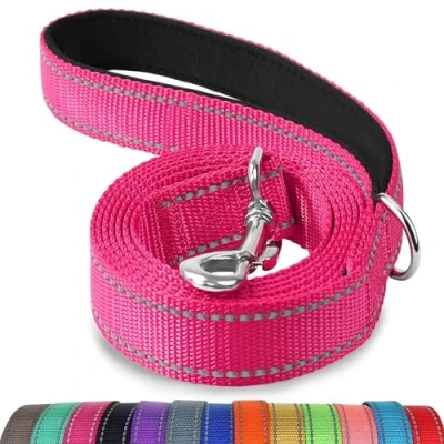 Image of Joytale Padded Handle Dog Lead,Double Sided Reflective Nylon Dogs Leads for Training,Walking Leash Small, Medium Dogs, 1.2m x 2cm, Hotpink