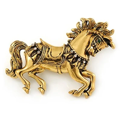 Image of Avalaya Vintage Inspired Horse Brooch in Gold Tone Metal 50mm W