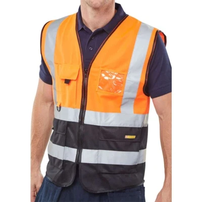 Image of Two Tone Executive Waistcoat Orange / Black Large