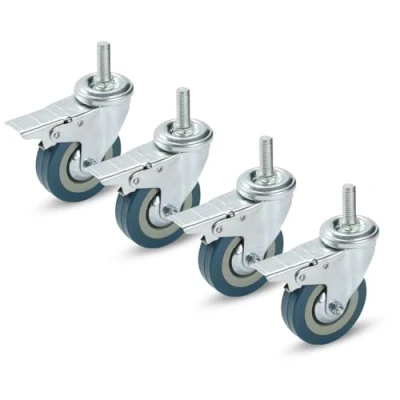 Image of Caster wheels DIY Workbench Caster, Castors For Furniture With Locking, Shelving M10 M12, Threaded Stem Castor, No Noise Wheels, Swivel Castor Floor Marks, Pack 4(Brake,75MM/M12)
