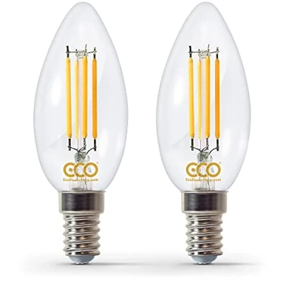 Image of ECO 40W Dimmable Energy Saving Candle Light Bulb, Low Power 4W Vintage Style LED Filaments, 400 Lumen, Clear Glass, Warm White (2700K), E14 Small Screw Fitting SES, 25000Hrs Lifetime. (2xPACK)