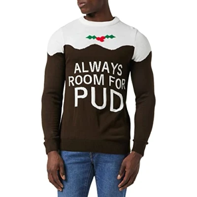 Image of FM London Unisex Novelty Christmas Long Sleeve Jumper, Always Room for Pud, XL