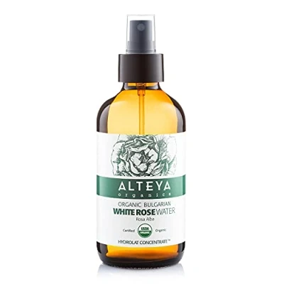 Image of Alteya Organic White Rose Water Spray 240ml Glass Pure Rosa Alba Hydrolat USDA Certified Sensitive Skin Face Toner, Revitalizing Body, Condition Hair &amp; Scalp