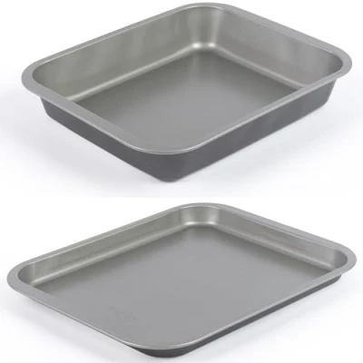 Image of Salter Essentials 35cm Baking Tray &amp; 36cm Roaster Non Stick Coating, Rectangular Oven Sheet, Dishwasher Safe, Easy to Clean, Made in The UK, Durable Chip/Cookie Tray, Lightweight, PFOA Free
