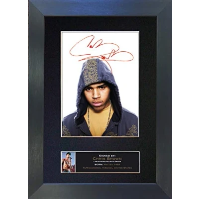 Image of CHRIS BROWN Signed Autograph Mounted Photo Reproduction PRINT A4 Very Rare (297 x 210mm) #96 (Black Frame)