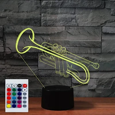 Image of SUPERHONGJIHAO Night Light for Kids 3D Trumpet Led Lamp with Remote Control 16 Color Changing Xmas Birthday Gift Child